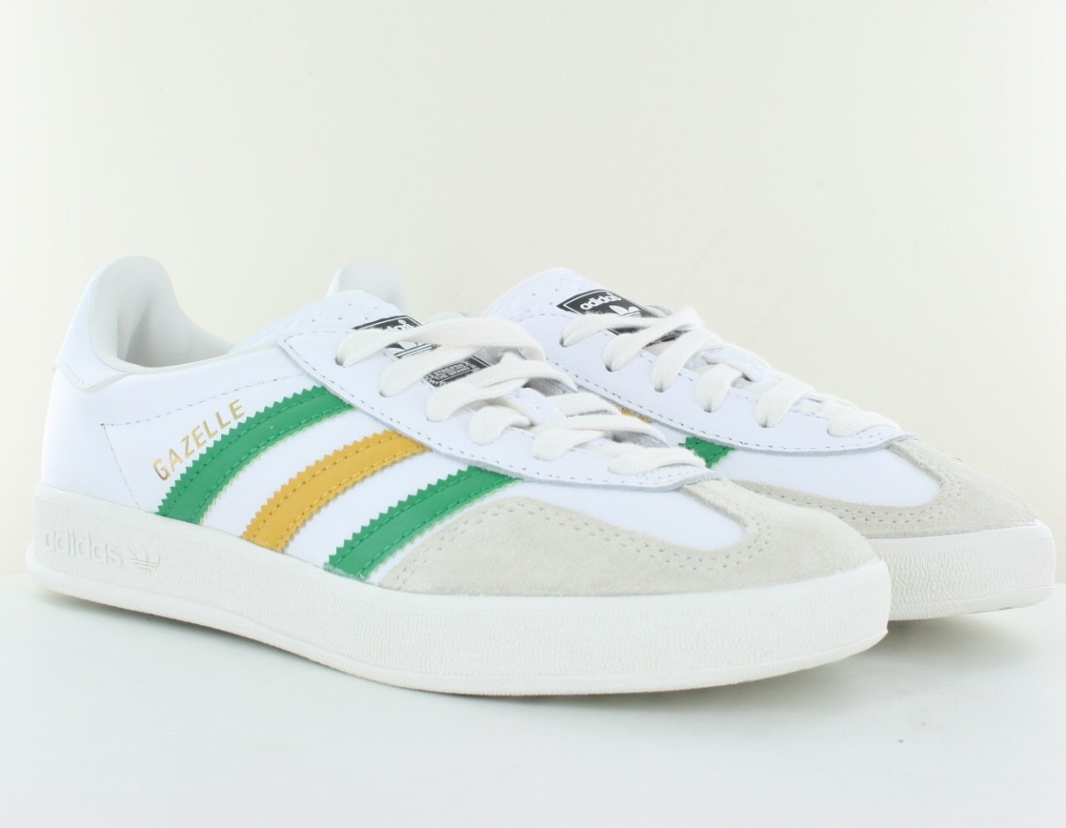 Adidas Gazelle indoor cuir blanc vert jaune