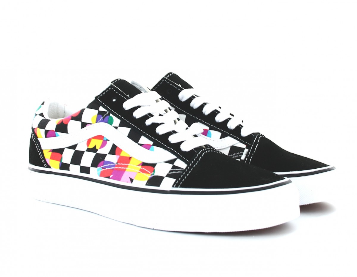 Vans Old skool floral checkboard noir blanc floral